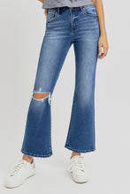 Carregar imagem no visualizador da galeria, RISEN High Rise Distressed Crop Flared Leg Blue Denim Jeans