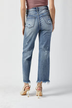 Load image into Gallery viewer, RISEN High Waisted Fringe Raw Hem Blue Denim Straight Leg Jeans