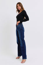 Load image into Gallery viewer, Judy Blue Raw Hem Dark Blue Denim Straight Leg Jeans