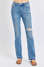 Ladda upp bild till gallerivisning, Judy Blue Mid Rise Destroyed Hem Distressed Blue Denim Jeans