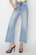 Load image into Gallery viewer, RISEN High Rise Frayed Hem Cropped Wide Leg Blue Denim Jeans