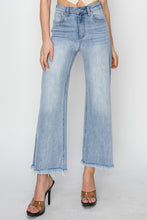 Load image into Gallery viewer, RISEN High Rise Frayed Hem Cropped Wide Leg Blue Denim Jeans
