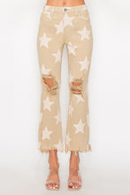 Load image into Gallery viewer, RISEN Star Pattern Frayed Hem Khaki Denim Jeans