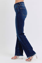Load image into Gallery viewer, Judy Blue Raw Hem Dark Blue Denim Straight Leg Jeans