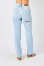 Load image into Gallery viewer, Judy Blue High Waisted Distressed Straight Leg Blue Denim Jeans