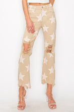 Load image into Gallery viewer, RISEN Star Pattern Frayed Hem Khaki Denim Jeans