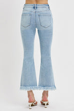 Load image into Gallery viewer, RISEN Raw Hem Distressed Light Blue Cropped Flared Leg Jeans