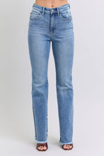 Load image into Gallery viewer, Judy Blue Raw Hem High Rise Blue Denim Bootcut Jeans