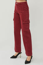 Cargar imagen en el visor de la galería, RISEN High Rise Wide Leg Cargo Red Denim Jeans