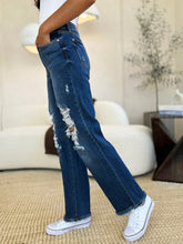 Load image into Gallery viewer, Judy Blue Mid Rise Distressed Raw Hem Blue Denim Jeans