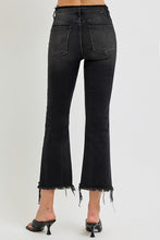 Load image into Gallery viewer, RISEN Raw Hem Cropped Flared Leg Black Washed Denim Jeans