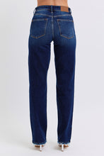 Load image into Gallery viewer, Judy Blue Raw Hem Dark Blue Denim Straight Leg Jeans