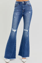 Load image into Gallery viewer, RISEN High Rise Distressed Raw Hem Flared Leg Blue Denim Jeans
