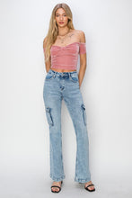 Load image into Gallery viewer, RISEN Blue Denim Cargo Flared Leg Jeans