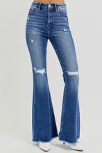 Load image into Gallery viewer, RISEN High Rise Distressed Raw Hem Flared Leg Blue Denim Jeans