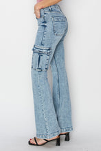 Load image into Gallery viewer, RISEN Blue Denim Cargo Flared Leg Jeans