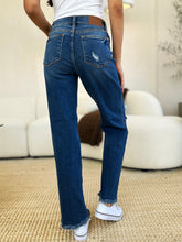 Load image into Gallery viewer, Judy Blue Mid Rise Distressed Raw Hem Blue Denim Jeans