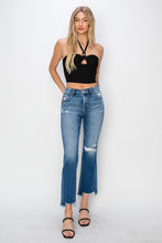Load image into Gallery viewer, RISEN Frayed Chewed Raw Hem Distressed Blue Denim Straight Leg Jeans