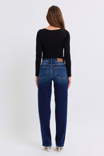 Load image into Gallery viewer, Judy Blue Raw Hem Dark Blue Denim Straight Leg Jeans