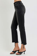 Load image into Gallery viewer, RISEN Raw Hem Cropped Flared Leg Black Washed Denim Jeans