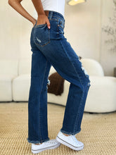 Load image into Gallery viewer, Judy Blue Mid Rise Distressed Raw Hem Blue Denim Jeans