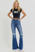 Load image into Gallery viewer, RISEN High Rise Distressed Raw Hem Flared Leg Blue Denim Jeans
