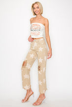 Load image into Gallery viewer, RISEN Star Pattern Frayed Hem Khaki Denim Jeans