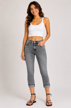 Cargar imagen en el visor de la galería, Judy Blue Sasha High Waist Cuffed Button Fly Gray Denim Capri Jeans