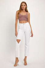 Load image into Gallery viewer, RISEN Distressed Cropped White Denim Straight Leg Jeans