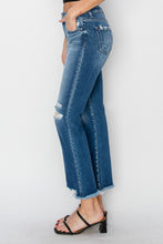 Load image into Gallery viewer, RISEN Frayed Chewed Raw Hem Distressed Blue Denim Straight Leg Jeans