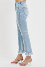 Load image into Gallery viewer, RISEN Raw Hem Distressed Light Blue Cropped Flared Leg Jeans