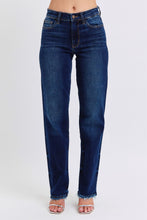 Load image into Gallery viewer, Judy Blue Raw Hem Dark Blue Denim Straight Leg Jeans