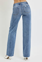 Load image into Gallery viewer, RISEN High Rise Distressed Straight Leg Blue Wash Denim Jeans