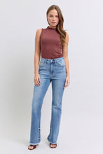Load image into Gallery viewer, Judy Blue Raw Hem High Rise Blue Denim Bootcut Jeans