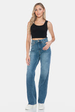 Load image into Gallery viewer, Judy Blue Tummy Control Cut Raw Hem Blue Denim Straight Leg Jeans