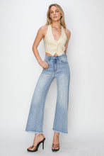 Load image into Gallery viewer, RISEN High Rise Frayed Hem Cropped Wide Leg Blue Denim Jeans