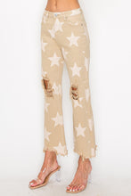Load image into Gallery viewer, RISEN Star Pattern Frayed Hem Khaki Denim Jeans