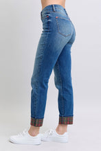 Load image into Gallery viewer, Judy Blue Plaid Cuffed Blue Denim Straight Leg Jeans
