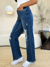 Load image into Gallery viewer, Judy Blue Mid Rise Distressed Raw Hem Blue Denim Jeans