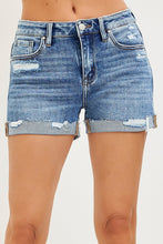 Load image into Gallery viewer, RISEN Mid Rise Cuffed Distressed Denim Shorts