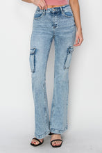Load image into Gallery viewer, RISEN Blue Denim Cargo Flared Leg Jeans