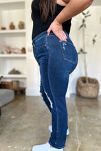 Load image into Gallery viewer, Judy Blue High Waist Destroyed Dark Blue Denim Straight Leg Jeans
