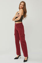 Cargar imagen en el visor de la galería, RISEN High Rise Wide Leg Cargo Red Denim Jeans