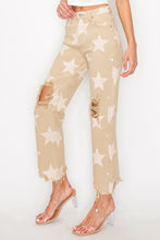 Load image into Gallery viewer, RISEN Star Pattern Frayed Hem Khaki Denim Jeans