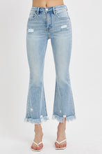 Load image into Gallery viewer, RISEN Raw Hem Distressed Light Blue Cropped Flared Leg Jeans