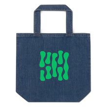 Load image into Gallery viewer, Green Theory organic cotton denim tote bag with exclusive green abstract artwork by Little Yellow Bungalow