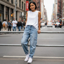 Load image into Gallery viewer, Peace Women's Cotton Jersey Extended Crop Muscle Tank Top