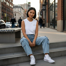 Load image into Gallery viewer, Peace Women's Cotton Jersey Extended Crop Muscle Tank Top