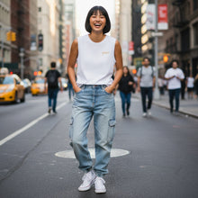 Load image into Gallery viewer, Peace Women's Cotton Jersey Extended Crop Muscle Tank Top