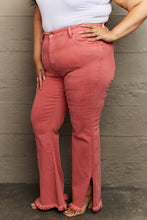 Load image into Gallery viewer, RISEN Bailey High Rise Raw Side Slit Hem Flared Leg Pink Denim Jeans